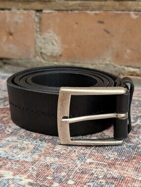 Danier Vintage Leather Belt, Black / Brushed Silver